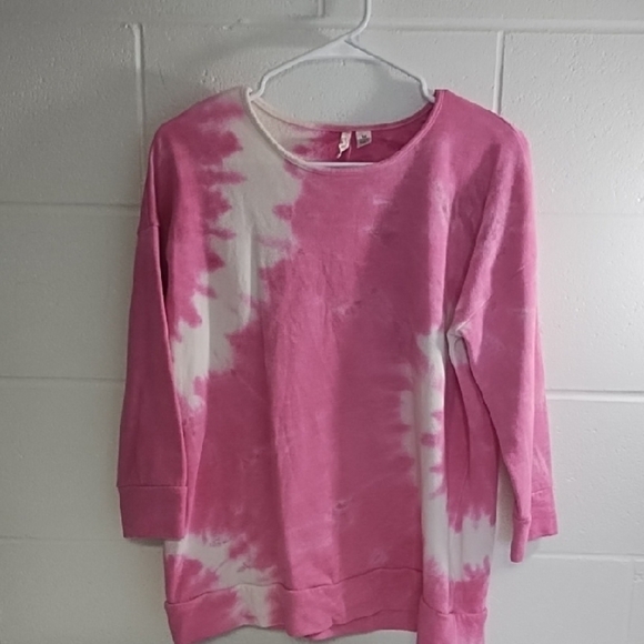 Tie-Dye French Terry Sweatshirt Top 3/4 Sleeves Drop Shoulder Boxy - Picture 12 of 13
